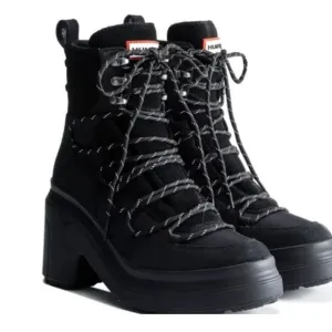 NEW Hunter Discoverer Mid Lace-up Leather Heel Boots Waterproof Black Size 9