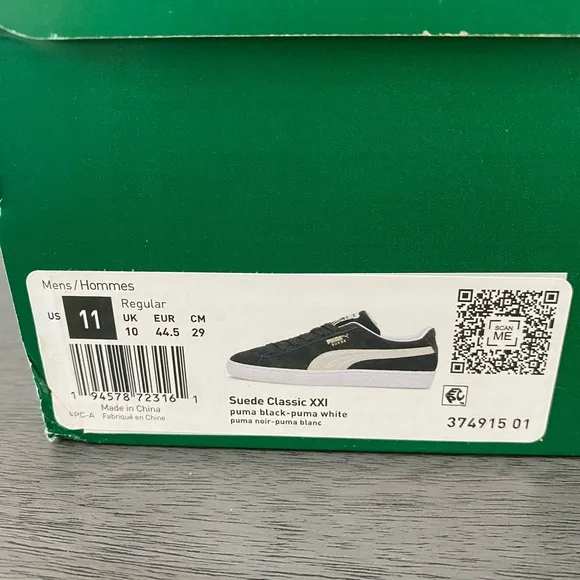 new in box Puma mens/hommes suede classic size 11 puma black and white
