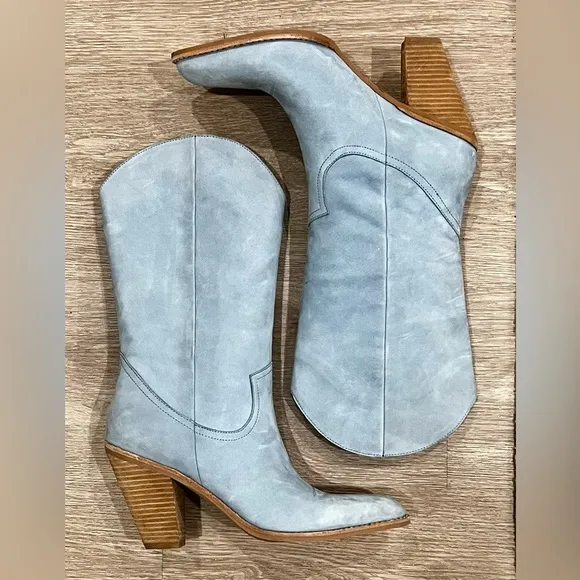 NEW Jeffrey Campbell “Tavetti” Premium Suede Light Blue Western Boots - 9
