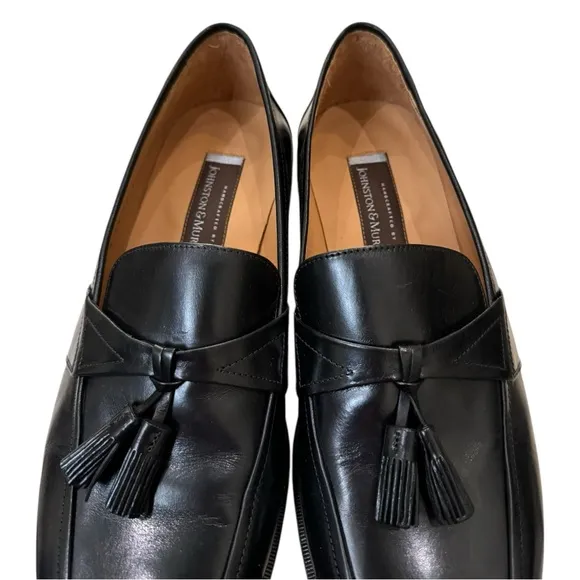 New Johnston &amp; Murphy Men's Horner Black Leather Slip-on Loafers Dress Shoes 12
