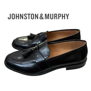 New Johnston &amp; Murphy Men's Horner Black Leather Slip-on Loafers Dress Shoes 12