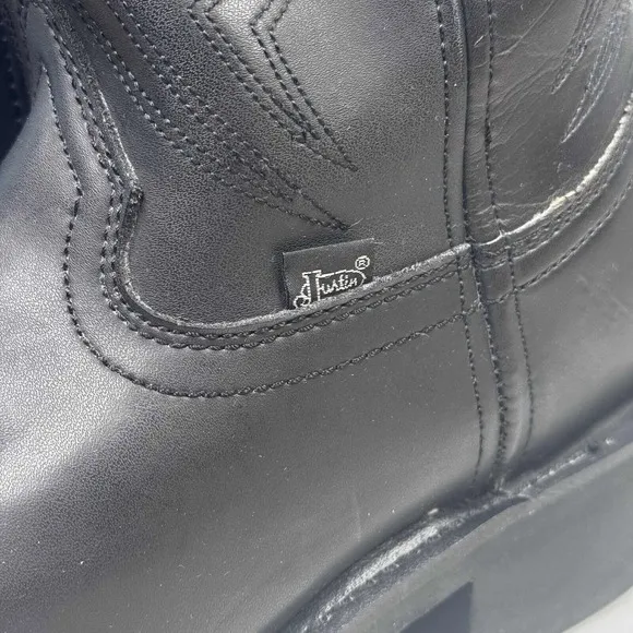 NEW Justin Black Leather Western Cowboy Boots Mens 9.5EE JB1104‎ PullOn Stitched