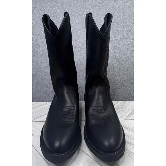NEW Justin Black Leather Western Cowboy Boots Mens 9.5EE JB1104‎ PullOn Stitched