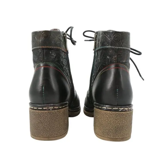 New L'Artiste by Spring Step Leather Lace-Up Inside Zip Black Boots 39 8.5
