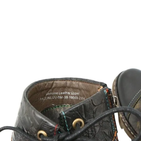 New L'Artiste by Spring Step Leather Lace-Up Inside Zip Black Boots 39 8.5
