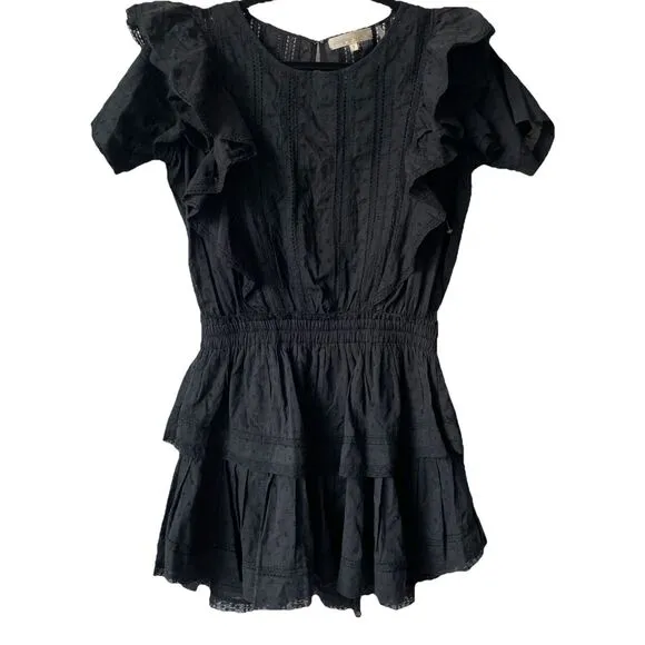New Love Shack Fancy Natasha Ruffle Crochet Mini Dress Size Small in Black