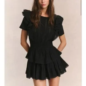 New Love Shack Fancy Natasha Ruffle Crochet Mini Dress Size Small in Black