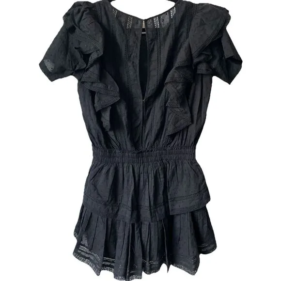 New Love Shack Fancy Natasha Ruffle Crochet Mini Dress Size Small in Black