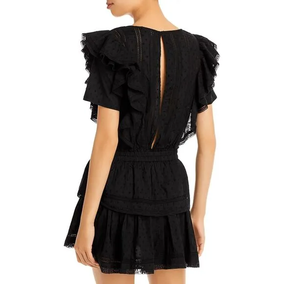 New Love Shack Fancy Natasha Ruffle Crochet Mini Dress Size Small in Black
