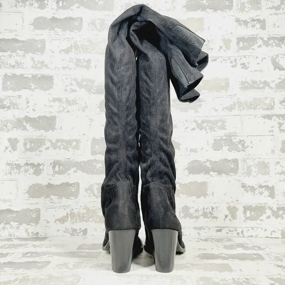 New Marc Fisher Gwineth Faux Suede Black Over the Knee Boots  O141