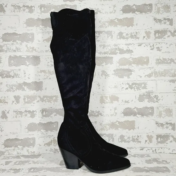 New Marc Fisher Gwineth Faux Suede Black Over the Knee Boots  O141