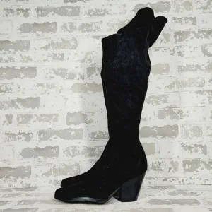 New Marc Fisher Gwineth Faux Suede Black Over the Knee Boots  O141