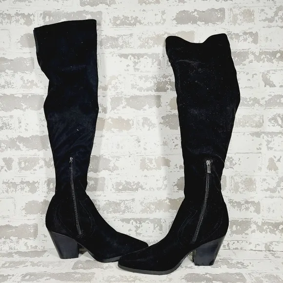 New Marc Fisher Gwineth Faux Suede Black Over the Knee Boots  O141