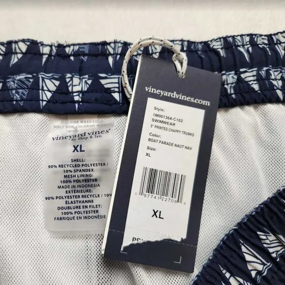 New men's XL Vineyard Vines 5&quot; printed Chappy swim trunks Boat Parade navy short