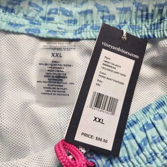 New men's  XXL Vineyard Vines 7&quot; printed Chappy swim trunks picnic boat shorts