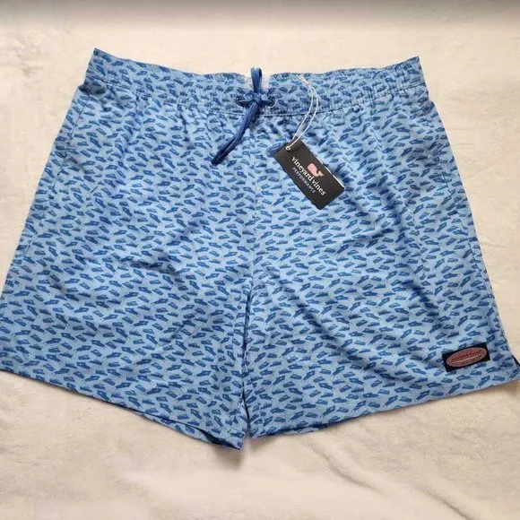 New men's  XXL Vineyard Vines 7&quot; printed Chappy swim trunks picnic boat shorts