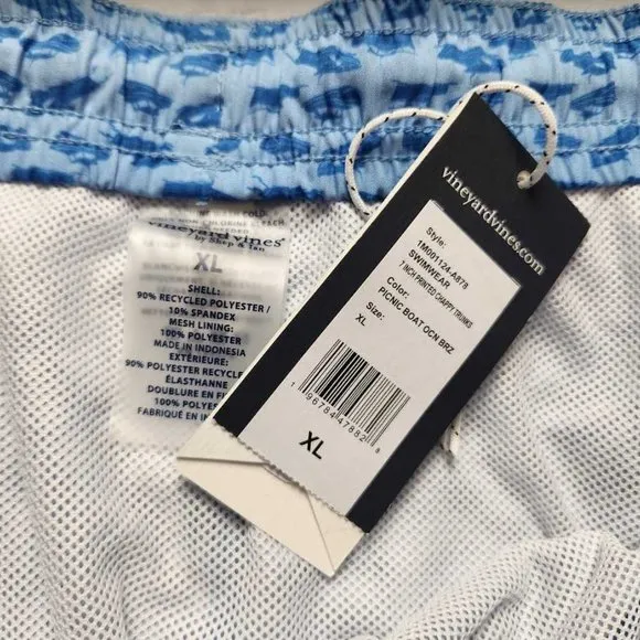 New men's  XXL Vineyard Vines 7&quot; printed Chappy swim trunks picnic boat shorts