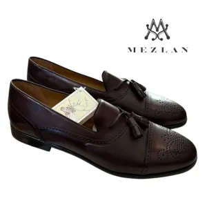 New Mezlan Havana Men's Brown Leather Tassel Slip-on Loafers Dress Shoes 11.5