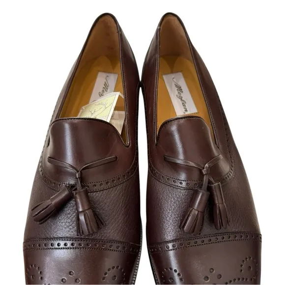 New Mezlan Havana Men's Brown Leather Tassel Slip-on Loafers Dress Shoes 11.5