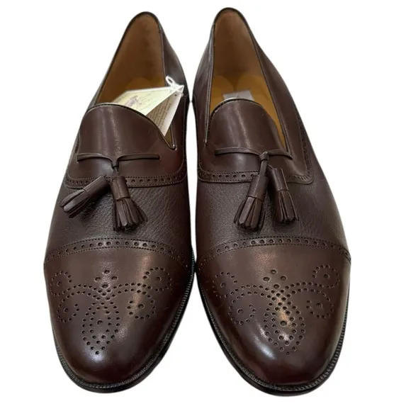 New Mezlan Havana Men's Brown Leather Tassel Slip-on Loafers Dress Shoes 11.5