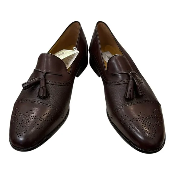 New Mezlan Havana Men's Brown Leather Tassel Slip-on Loafers Dress Shoes 11.5