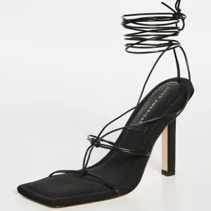 New (NIB): Good American Caged Slanted Sandals in Neoprene Black size 7.5