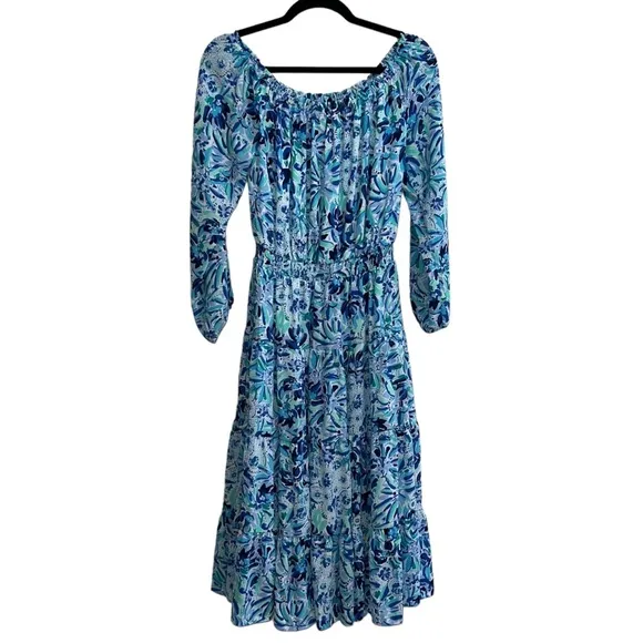 NEW NWT Lilly Pulitzer Jennie Off The Shoulder Midi Dress In Iris Blue