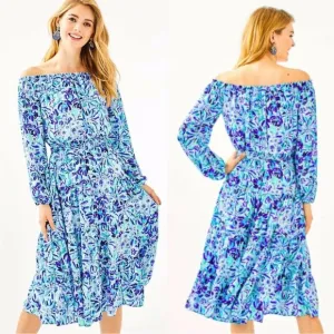 NEW NWT Lilly Pulitzer Jennie Off The Shoulder Midi Dress In Iris Blue