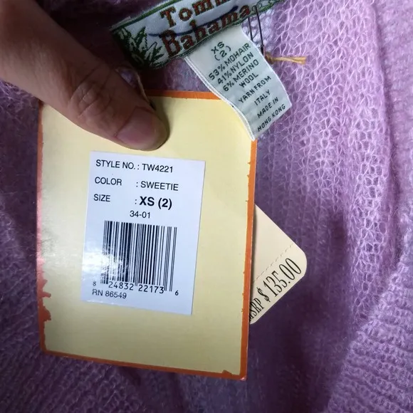 NEW NWT Tommy Bahama Italian Mohair Blend Cozy Lavender Sweater Size XS