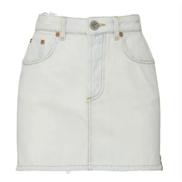 NEW One Teaspoon Brando 2020 Mini Distressed Light Wash Denim Button Fly Skirt