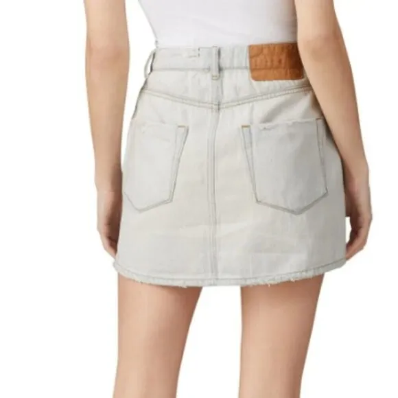 NEW One Teaspoon Brando 2020 Mini Distressed Light Wash Denim Button Fly Skirt