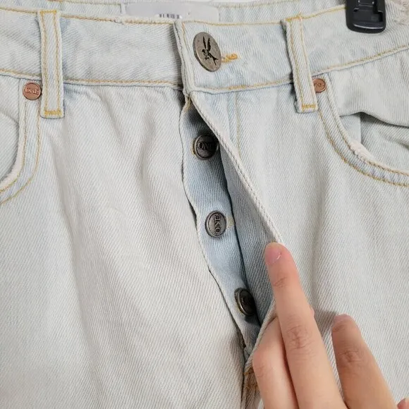NEW One Teaspoon Brando 2020 Mini Distressed Light Wash Denim Button Fly Skirt
