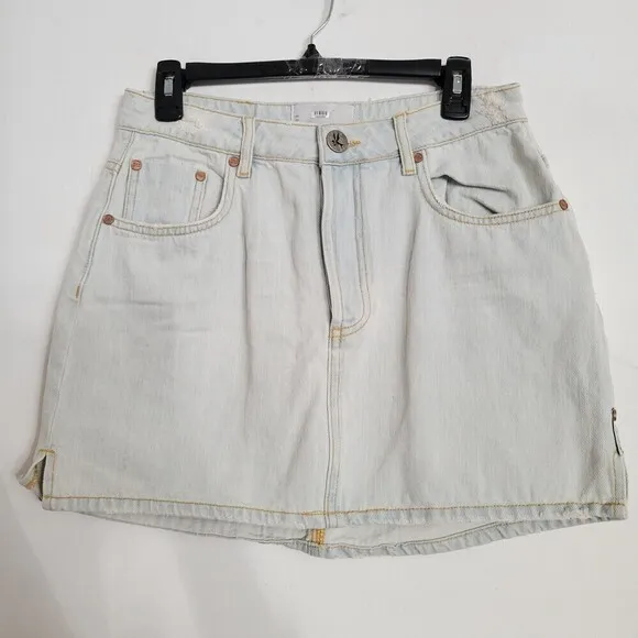 NEW One Teaspoon Brando 2020 Mini Distressed Light Wash Denim Button Fly Skirt