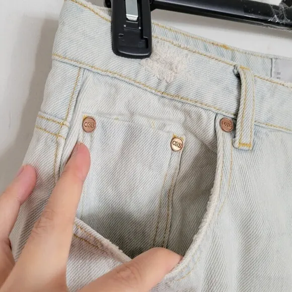 NEW One Teaspoon Brando 2020 Mini Distressed Light Wash Denim Button Fly Skirt