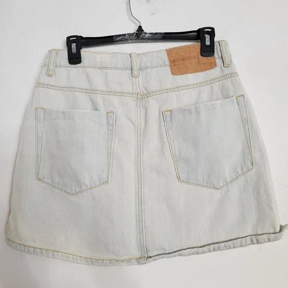 NEW One Teaspoon Brando 2020 Mini Distressed Light Wash Denim Button Fly Skirt