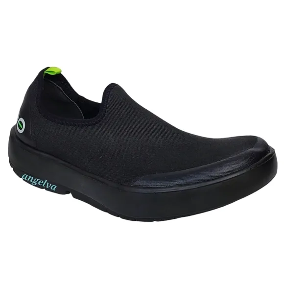 New Oofos oomg eezee low slide on sneakers shoes black slip on stretch comfy