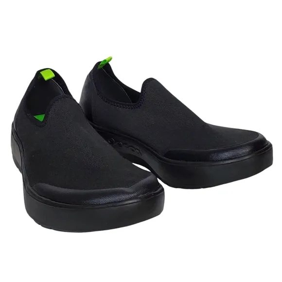 New Oofos oomg eezee low slide on sneakers shoes black slip on stretch comfy