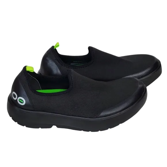 New Oofos oomg eezee low slide on sneakers shoes black slip on stretch comfy
