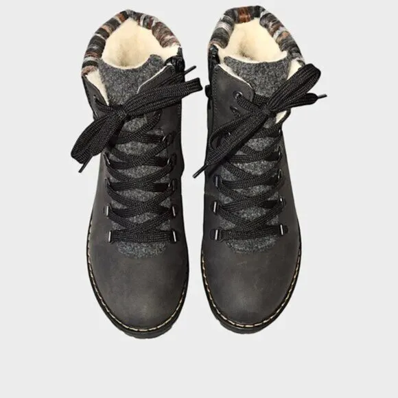 NEW RIEKER Lace Up Comfort Boots Black/Wood for women 252