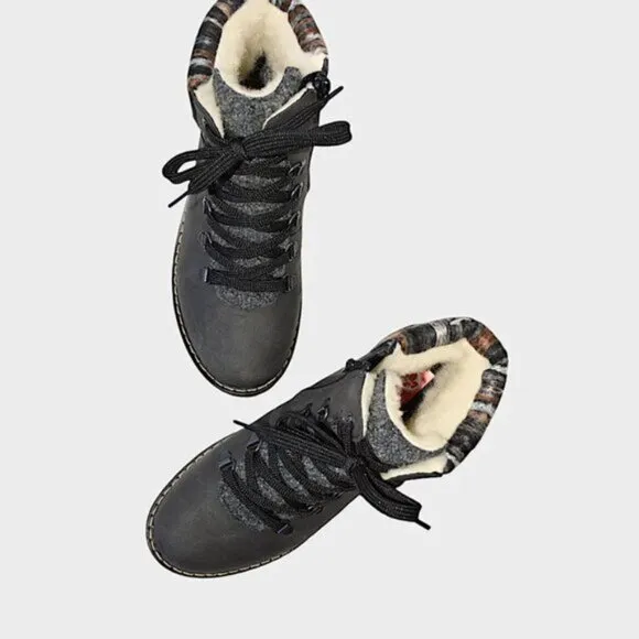 NEW RIEKER Lace Up Comfort Boots Black/Wood for women 252