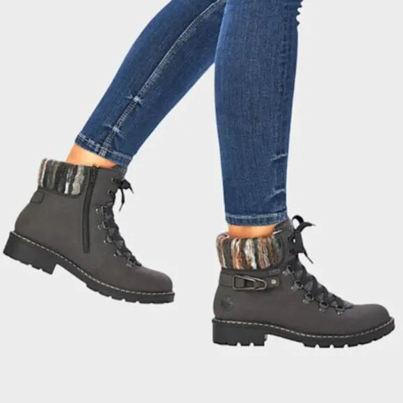 NEW RIEKER Lace Up Comfort Boots Black/Wood for women 252