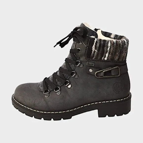 NEW RIEKER Lace Up Comfort Boots Black/Wood for women 252