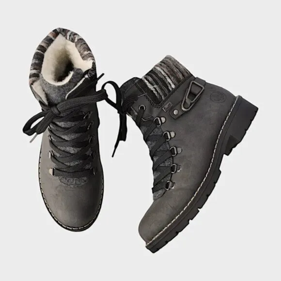 NEW RIEKER Lace Up Comfort Boots Black/Wood for women 252