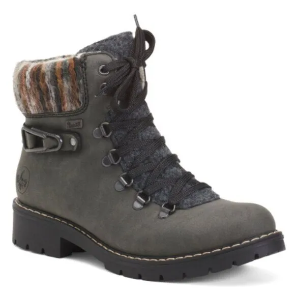 NEW RIEKER Lace Up Comfort Boots Black/Wood for women 252