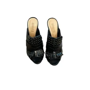New Schutz Janny Open Toe Fashion Mules Party Shoes Black Women's Size US 6.5M
