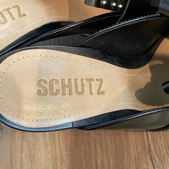New Schutz Janny Open Toe Fashion Mules Party Shoes Black Women's Size US 6.5M