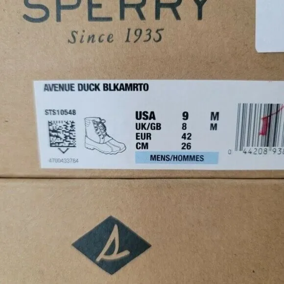 NEW Sperry Avenue Waterproof Duck Boots Men's Size 9 Rain Thermal Winter‎ Fleece