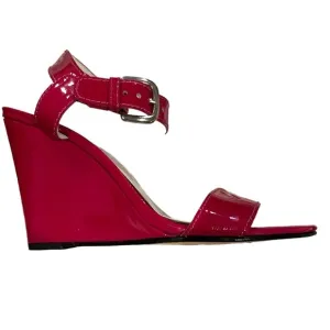 NEW STUART WEITZMAN RED PATENT LEATHER WEDGE ANKLE STRAP SANDAL SHOES 7.5