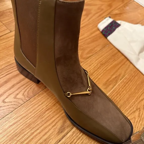 NEW Tory Burch Flat Brown Boots with Gold Chain - Size 11