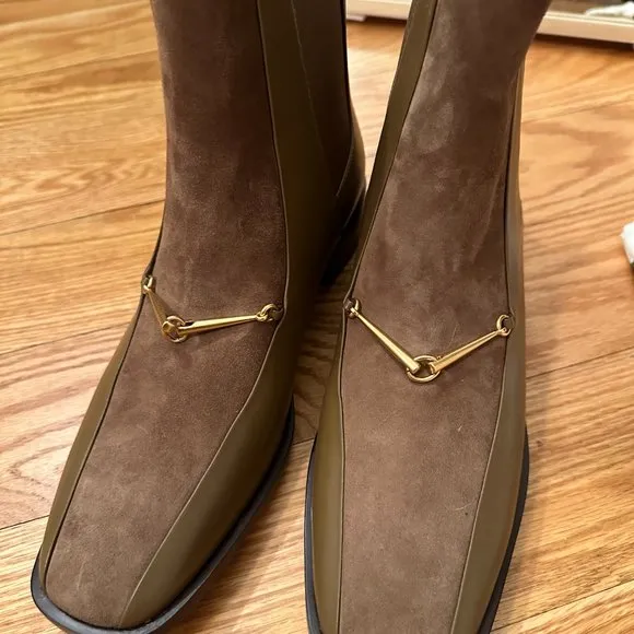 NEW Tory Burch Flat Brown Boots with Gold Chain - Size 11